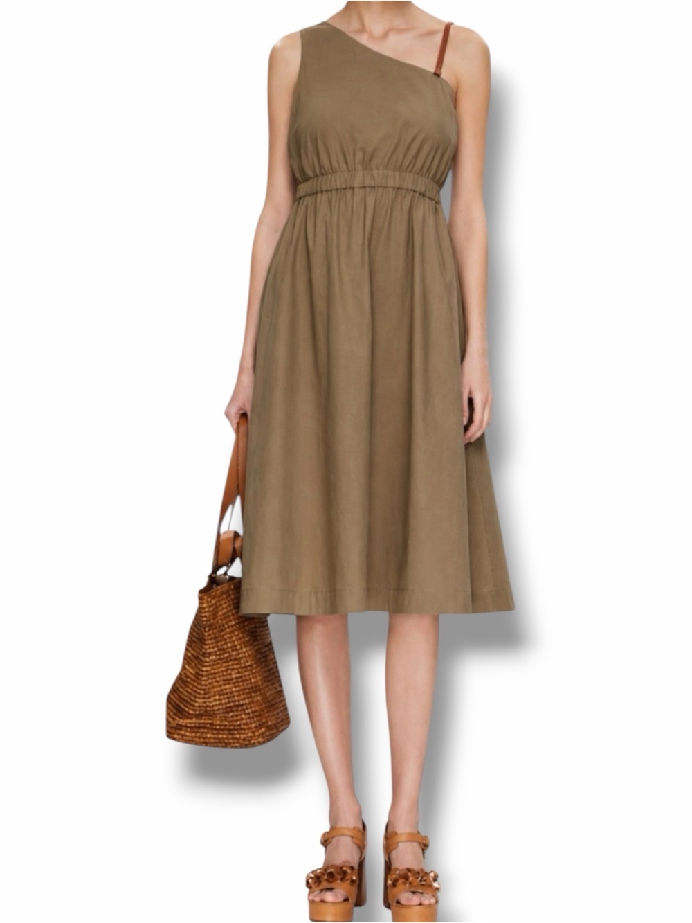 Lorena Antoniazzi Asymmetrical Shoulder Midi Dress Size 44 US Medium